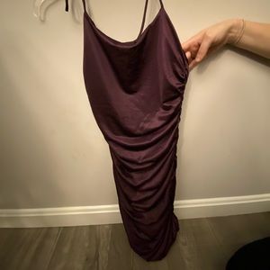 Wine purple body con ruched dress from Lucy in the Sky, small
